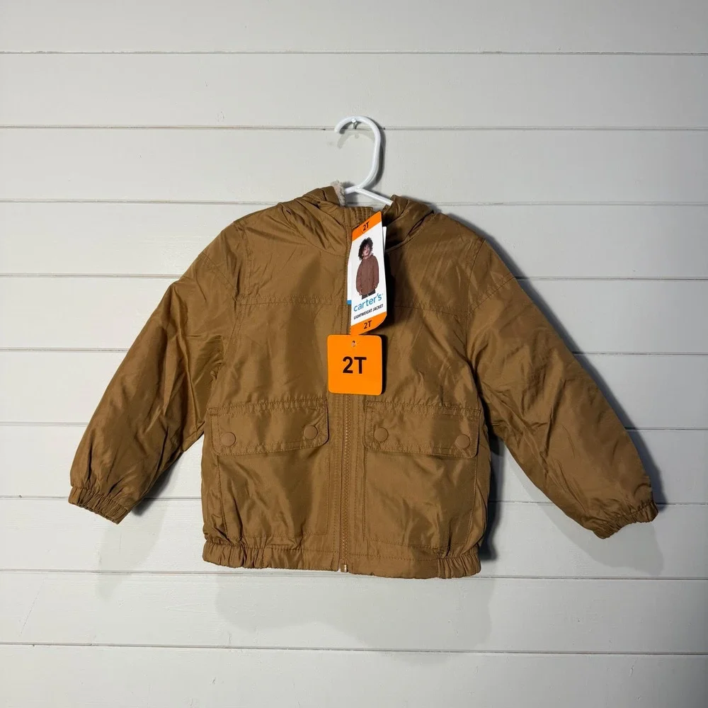 Carter's Toddler‎ Boys Tan Water Resistant Sherpa Lined Hooded Jacket 2T Warm